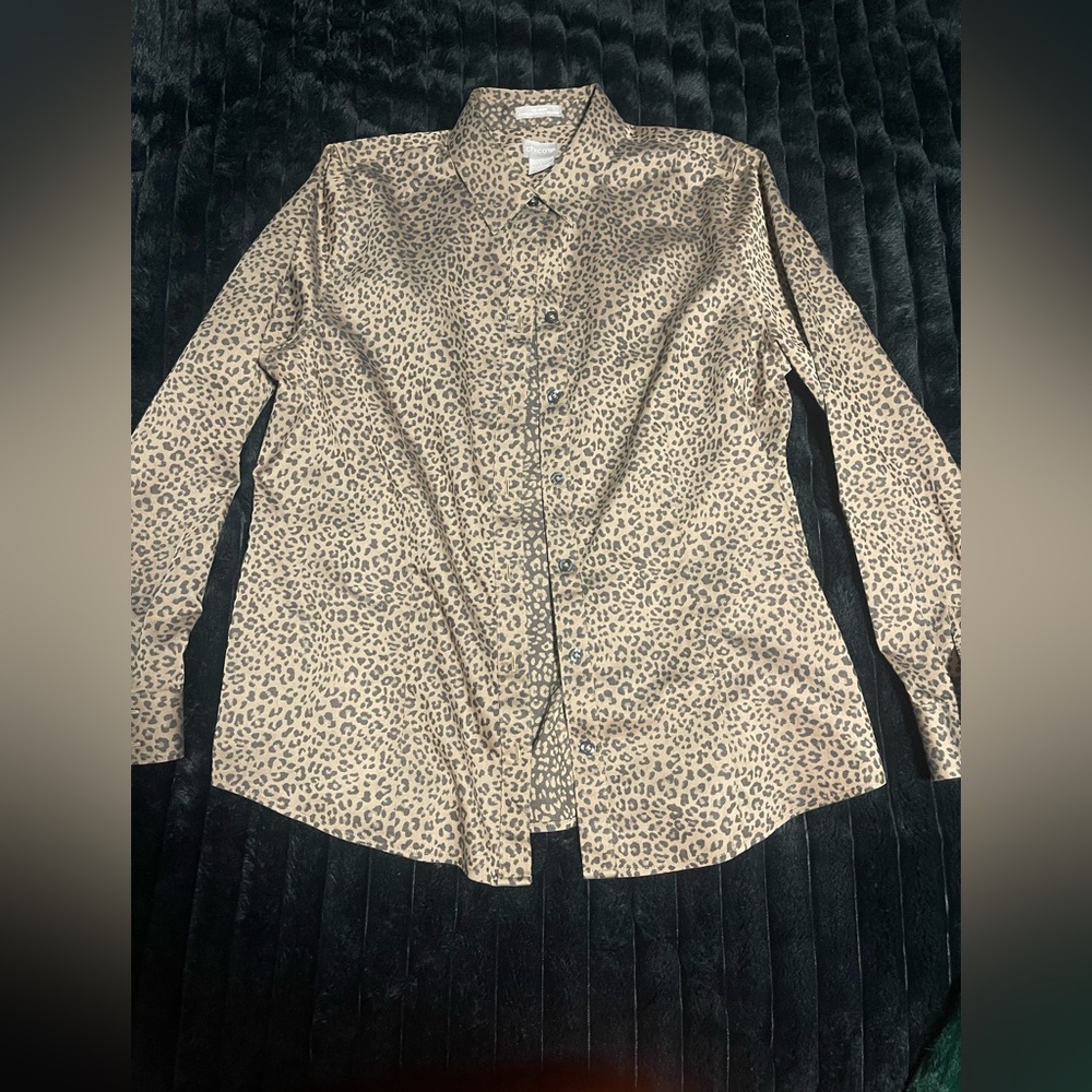 Chico's Beige and Black Leopard Print Button-Up Blouse